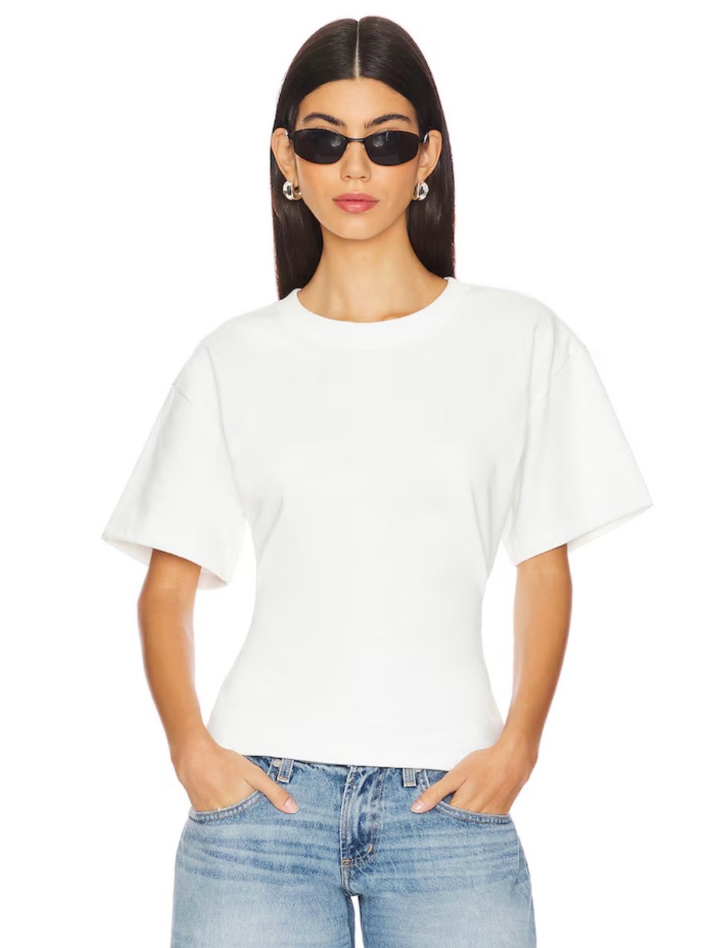 EB Denim Revolve White Crewneck Short Sleeve Cinched Tee NWT